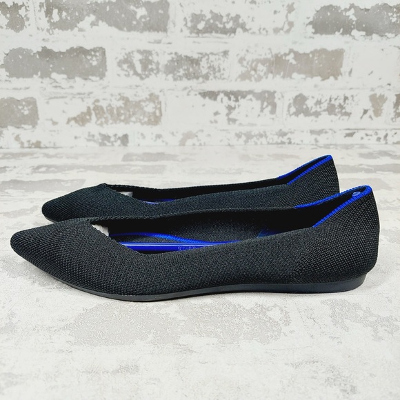 NEW Rothy's The Flat Black Knit Pointy Toe Slip On Loafers W74